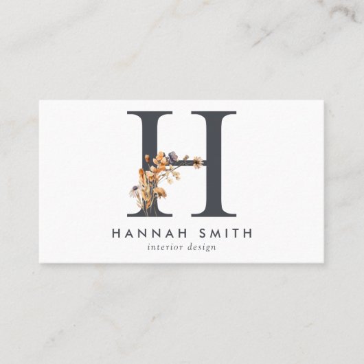 Carte De Visite Fleur sauvage Boho Monogramme initial H (Devant)