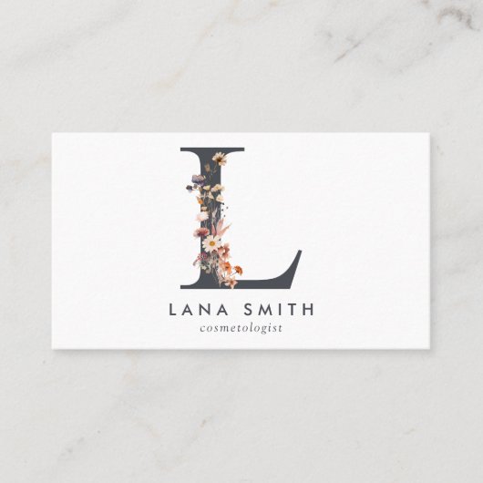 Carte De Visite Fleur sauvage Boho Monogramme initial L (Devant)