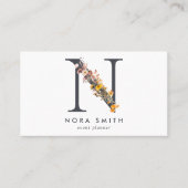 Carte De Visite Fleur sauvage Boho Monogramme initial N (Devant)