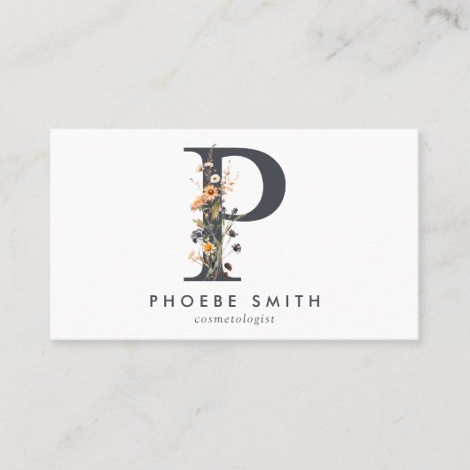 Carte De Visite Fleur sauvage Boho Monogramme initial P (Devant)