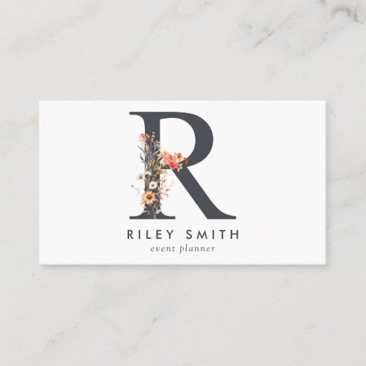 Carte De Visite Fleur sauvage Boho Monogramme initial R (Devant)