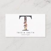 Carte De Visite Fleur sauvage Boho Monogramme initial T (Devant)