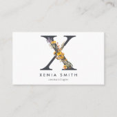 Carte De Visite Fleur sauvage Boho Monogramme initial X (Devant)