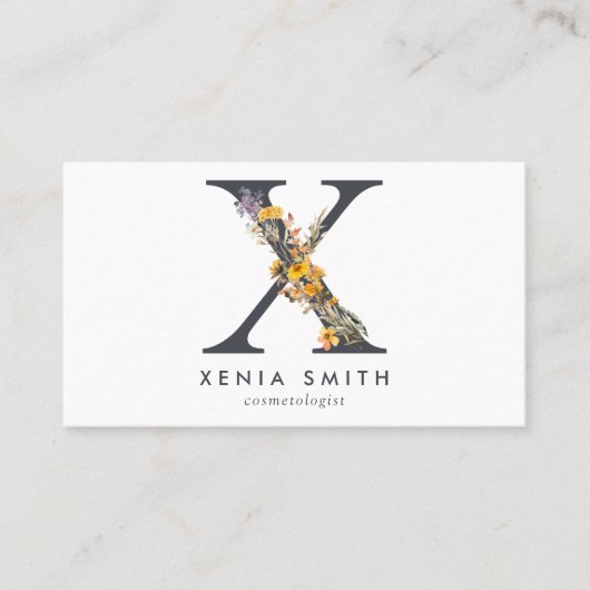 Carte De Visite Fleur sauvage Boho Monogramme initial X (Devant)