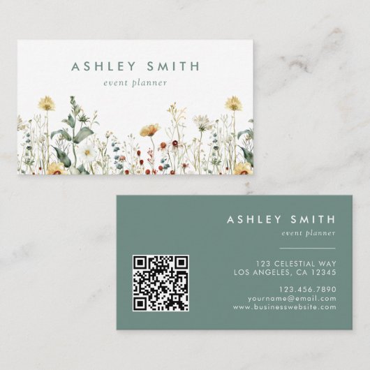 Carte De Visite Fleur sauvage d'été Code QR du champ (Devant / Derrière)