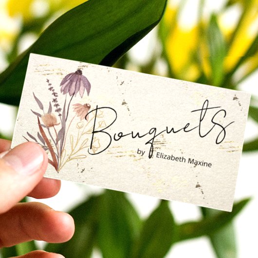 Carte De Visite Fleur Sauvage Dorée Bohème