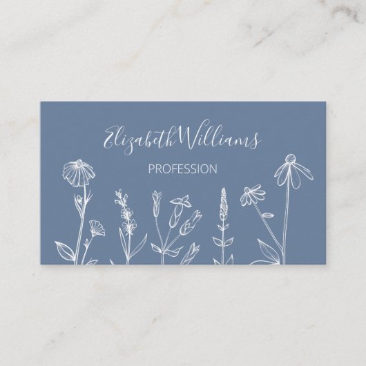 Carte De Visite Fleur sauvage Dusty Blue | Code QR (Devant)