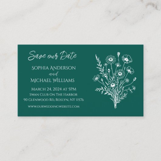 Carte De Visite Fleur sauvage Elegance Mariage-Enregistrer la date (Devant)