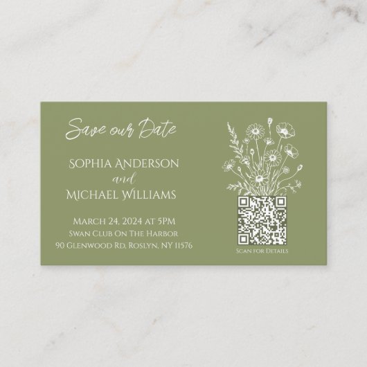 Carte De Visite Fleur sauvage Elegance Mariage-Enregistrer la date (Devant)
