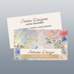 Carte De Visite Fleur sauvage Foliage Bleu Bourgogne Aquarelle