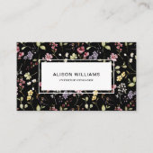Carte De Visite Fleur sauvage QR Code printemps floral noir (Devant)