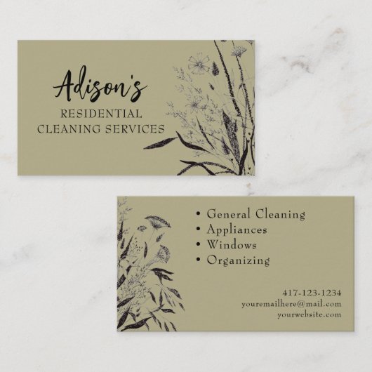 Carte de visite Fleur sauvage Sage Green (Devant / Derrière)