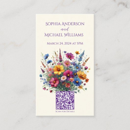 Carte De Visite Fleur sauvage Symphonie-Mariage Enregistrer La Dat (Devant)