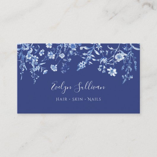 carte de visite fleur sauvage vintage indigo (Devant)