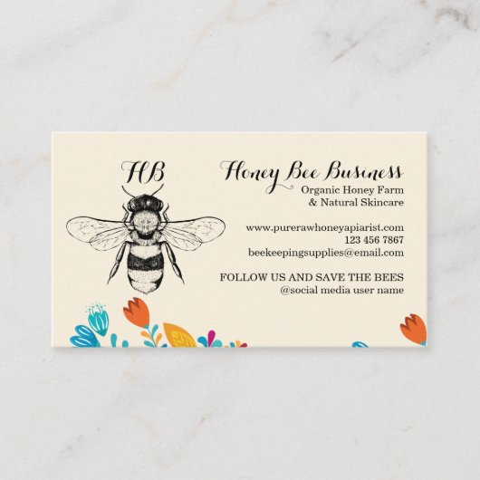 Carte De Visite Fleur tirée à la main de miel (Devant)