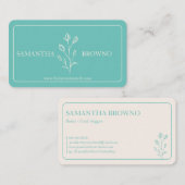 Carte De Visite Fleur turquoise encadrée (Devant / Derrière)