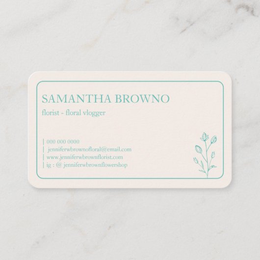 Carte De Visite Fleur turquoise encadrée (Dos)