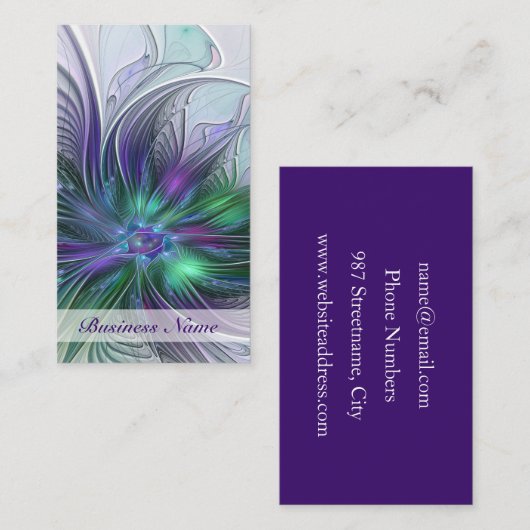 Carte De Visite Fleur vert violet Art Abstrait moderne Fractal (Devant / Derrière)