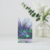 Carte De Visite Fleur verte abstraite moderne d'art fractal violet (Debout devant)