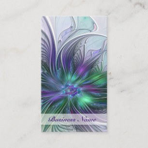 Carte De Visite Fleur verte abstraite moderne d'art fractal violet
