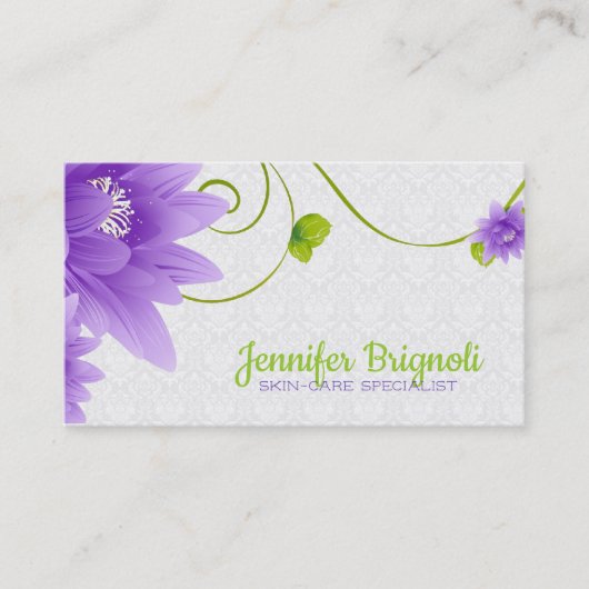 Carte De Visite Fleur violet blanc Damas (Devant)