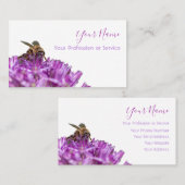 Carte De Visite Fleur violette avec abeille sur blanc! (Devant / Derrière)