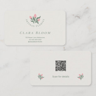 Carte De Visite Fleuriste Artisanal Code QR Botanique Minimaliste