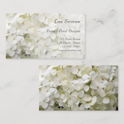 Carte De Visite Fleuriste blanc Hydrangea (Devant / Derrière)