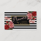 Carte De Visite Fleuriste blanc | noir floral rose de fleur de (Devant)