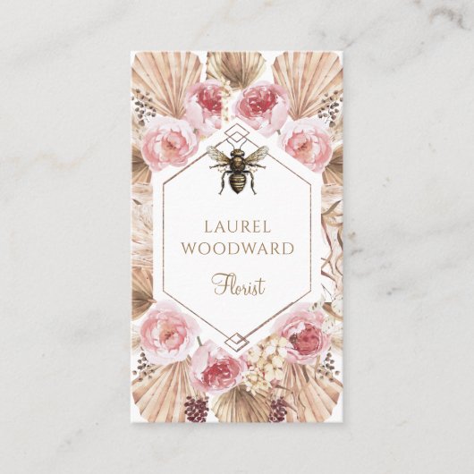 Carte De Visite Fleuriste Boho Blush Rose Floral Gold (Devant)