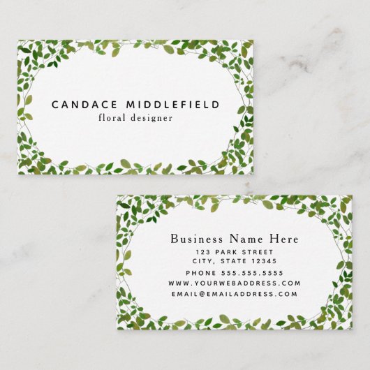 Carte De Visite Fleuriste botanique vert de conception florale (Devant / Derrière)
