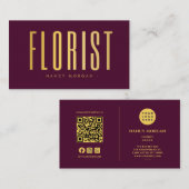 Carte De Visite Fleuriste Code Qr Logo Bordeaux Et Or (Devant / Derrière)