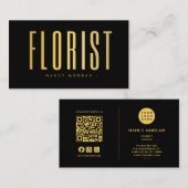 Carte De Visite Fleuriste Code Qr Logo Noir Et Or (Devant / Derrière)