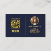 Carte De Visite Fleuriste Code Qr Photo Navy Et Or (Dos)