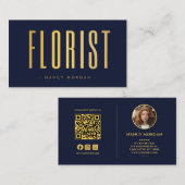 Carte De Visite Fleuriste Code Qr Photo Navy Et Or (Devant / Derrière)