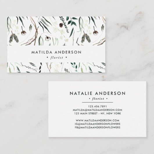 Carte De Visite Fleuriste d'aquarelle Muted élégant élégant mais é (Devant / Derrière)