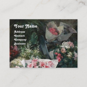 CARTE DE VISITE FLEURISTE FAISANT UN BOUQUET AVEC LES FLEURS