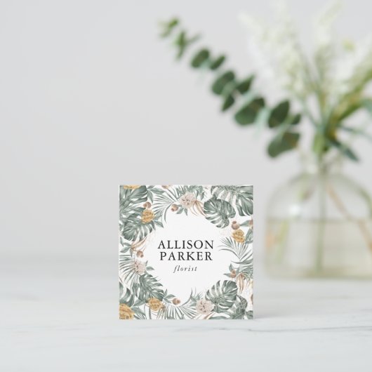 Carte de visite fleuriste Feuille vert (Debout devant)