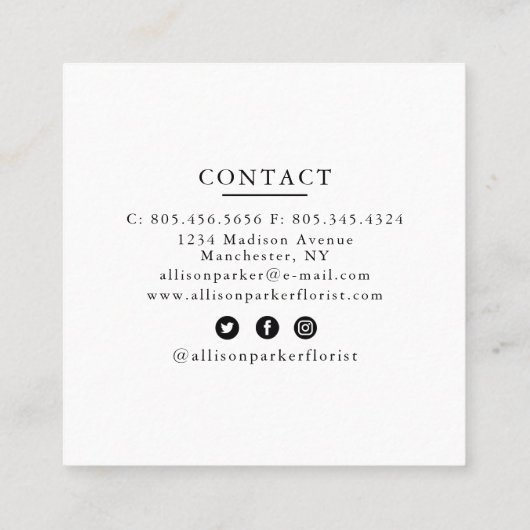 Carte de visite fleuriste Feuille vert (Dos)