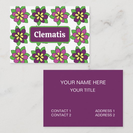 Carte De Visite Fleuriste Fleur de Clématite Violette (Devant / Derrière)