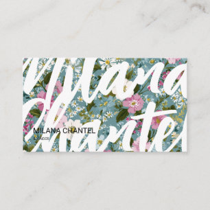 Carte De Visite Fleuriste Fleur Moderne Tendance Bleu Rose Blanc