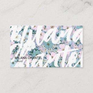 Carte De Visite Fleuriste Fleur Moderne Tendance Bleu Rose Blanc