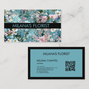 Carte De Visite Fleuriste Fleur Moderne Tendance Bleu Rose Blanc 