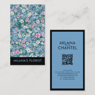 Carte De Visite Fleuriste Fleur Moderne Tendance Bleu Rose Blanc