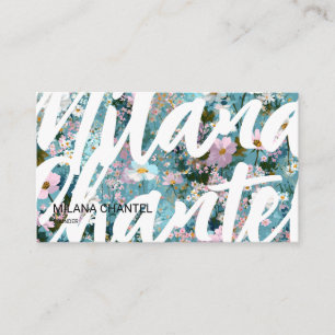 Carte De Visite Fleuriste Fleur Moderne Tendance Bleu Rose Blanc