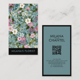 Carte De Visite Fleuriste Fleur Moderne Tendance Bleu Rose Blanc