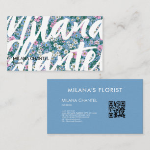 Carte De Visite Fleuriste Fleur Moderne Tendance Bleu Rose Blanc