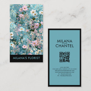 Carte De Visite Fleuriste Fleur Moderne Tendance Bleu Rose Blanc