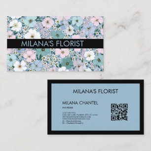 Carte De Visite Fleuriste Fleur Moderne Tendance Bleu Rose Blanc 
