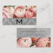 Carte De Visite Fleuriste | Fleurs roses Aquarelle Bloc Damas (Devant / Derrière)